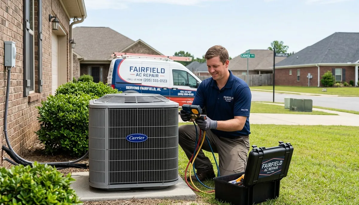 HVAC technician performing residential AC repair service in Birmingham, AL