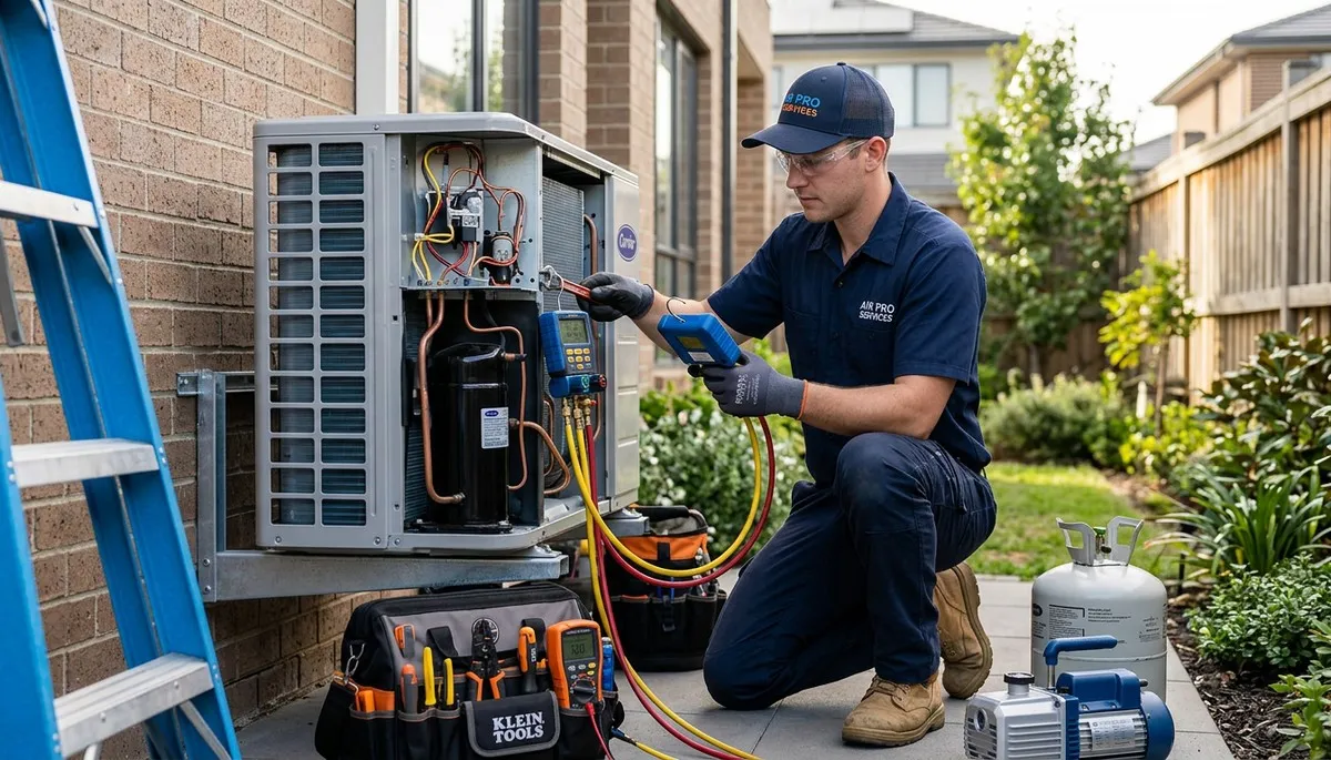 Professional AC repair technician servicing air conditioner in Birmingham, AL home
